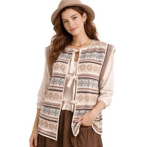Vintage Its Pure Gould Womens 1970s Sweater Vest Folk Boho Nordic Cottage Scandi